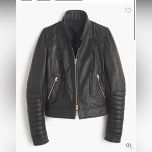 J. Crew Collection BNWT Black Leather Moto Jacket with Quilted Sleeves